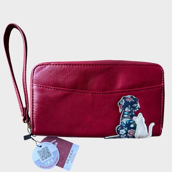 Mundi Zip Around Wristlet Wallet Dog Cat Red NEW NWT - Picture 1 of 9